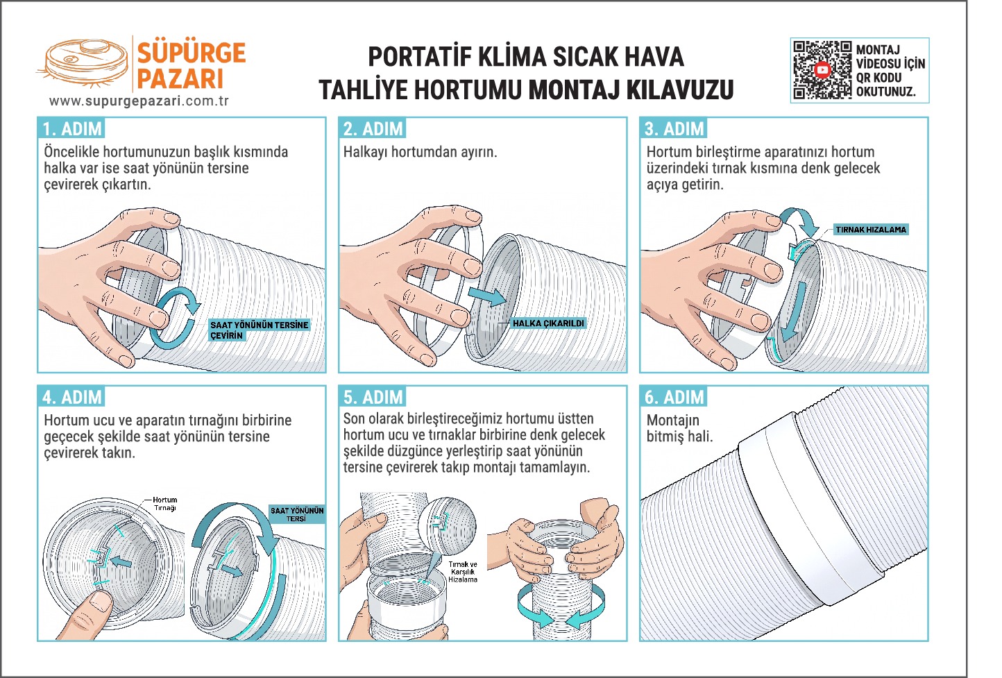 Tlc - TAC -12CHPB/DM4 Uyumlu Mobil Klima Sıcak Hava Tahliye Hortumu Birleştirme Aparatı 15 Cm Ağız Çaplı